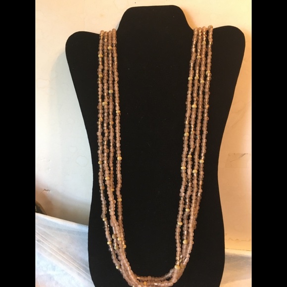 Tan colored glass and sand beaded necklace - Picture 1 of 2